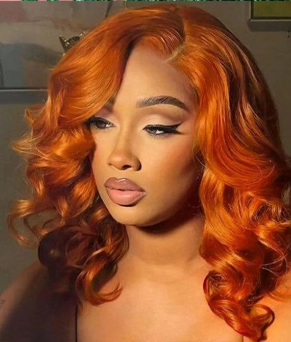 Ginger Orange Short Bob Wig: High-Density Body Wave Human Hair, Glueless Lace Wig for Women