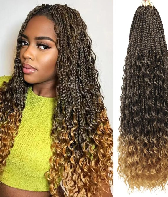 Boho Box Braids Crochet Hair: Pre-Looped Synthetic Goddess Braids with Curly Ends, Hair Extensions for Women